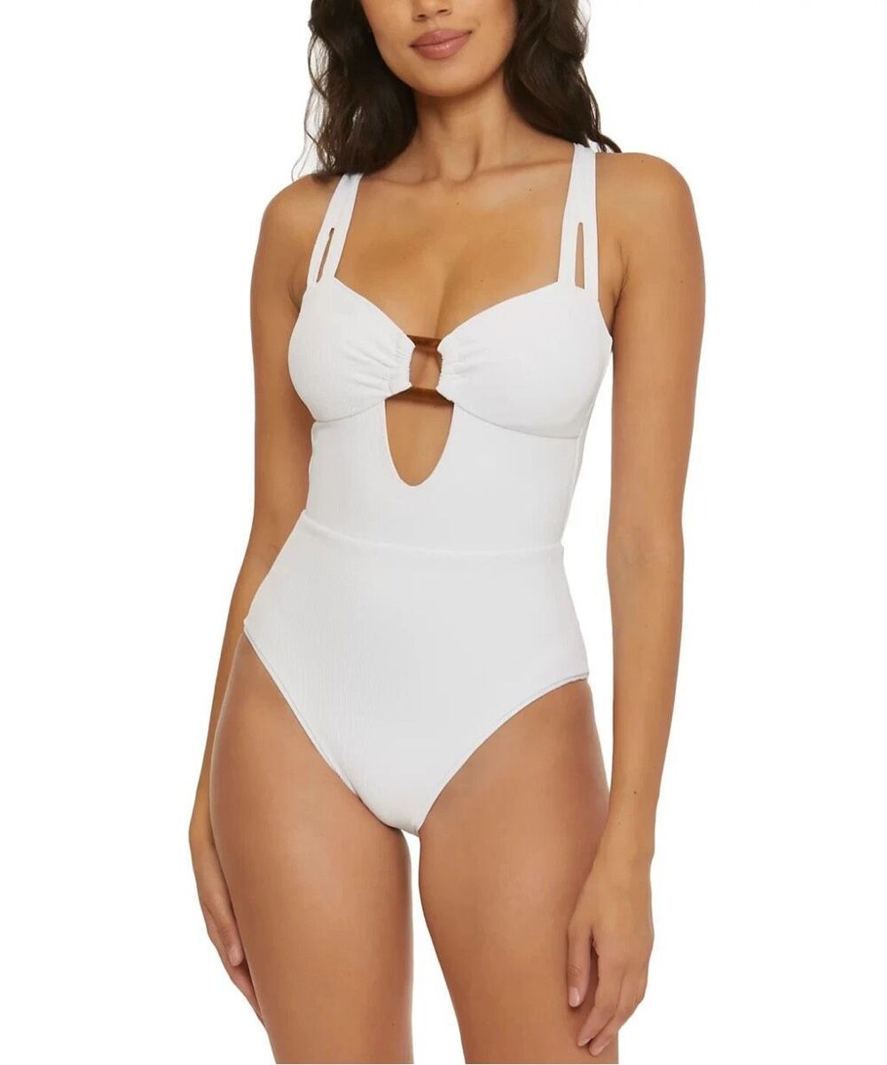 Becca Modern Edge Cutout Ribbed One-Piece Swimsuit Large